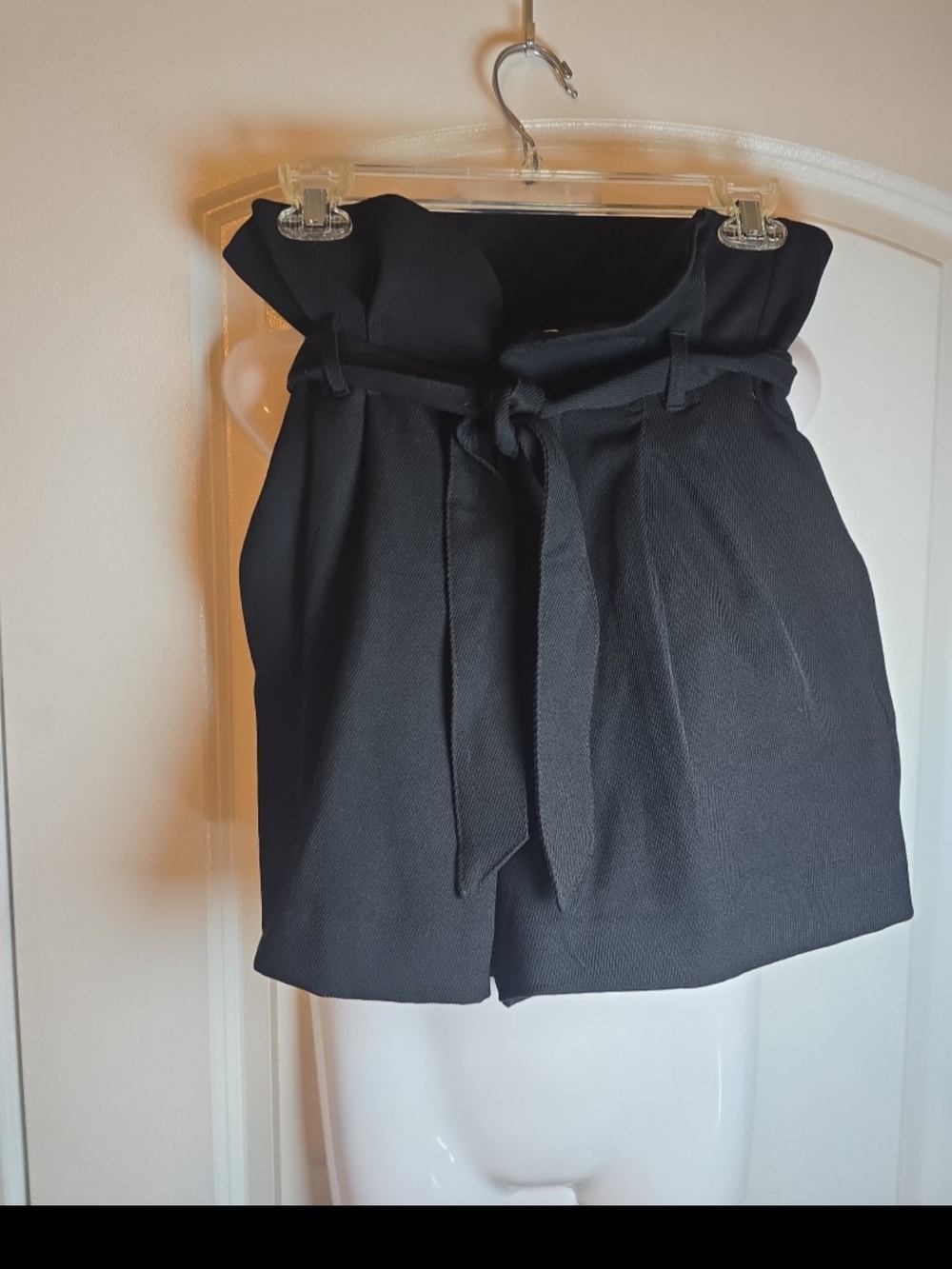 Zara Black High-Waist Paperbag Shorts with Tie Belt